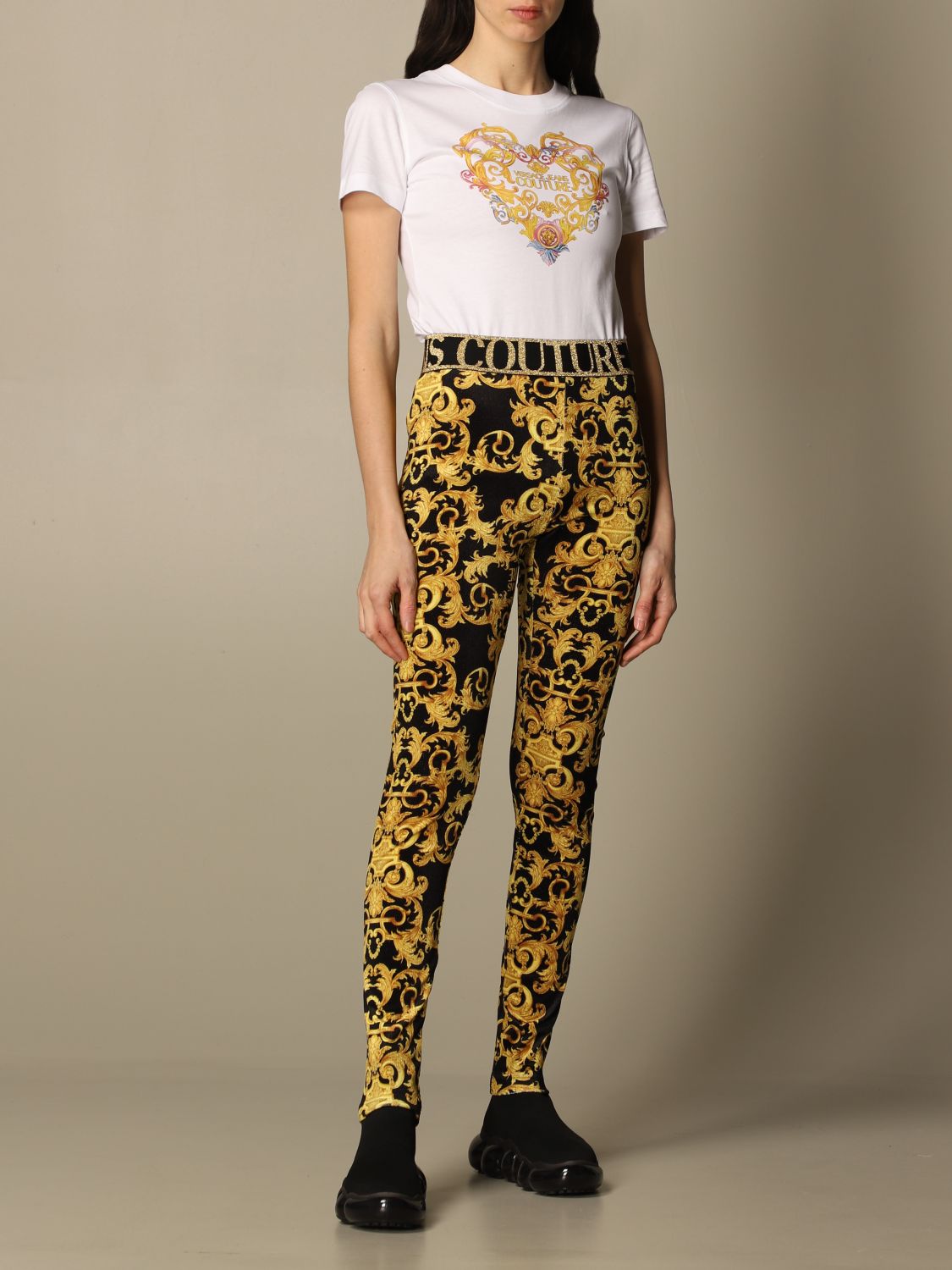 VERSACE JEANS COUTURE: leggings with baroque pattern - Black 