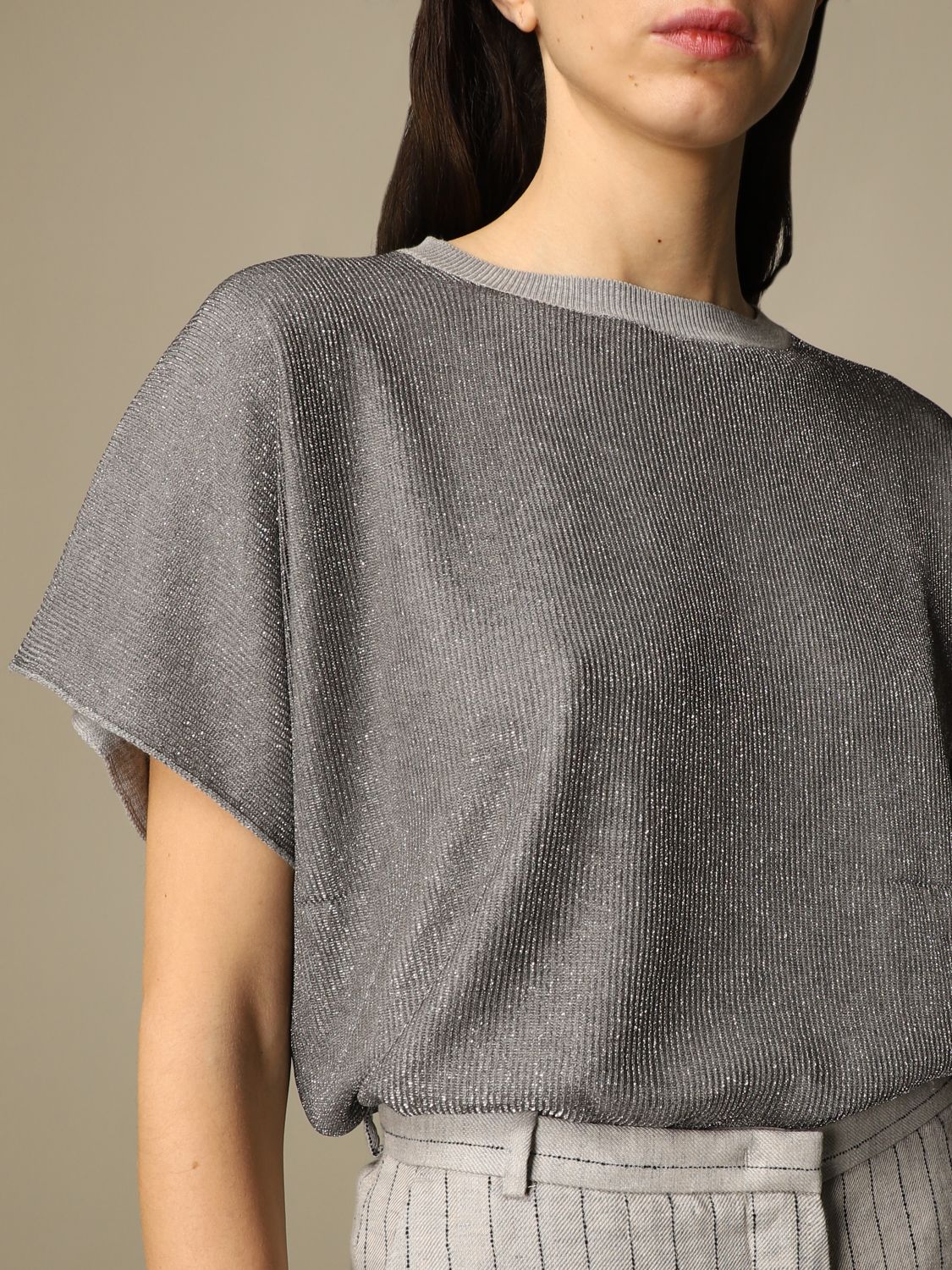 FABIANA FILIPPI: crewneck sweater in lurex cotton - Grey | Fabiana
