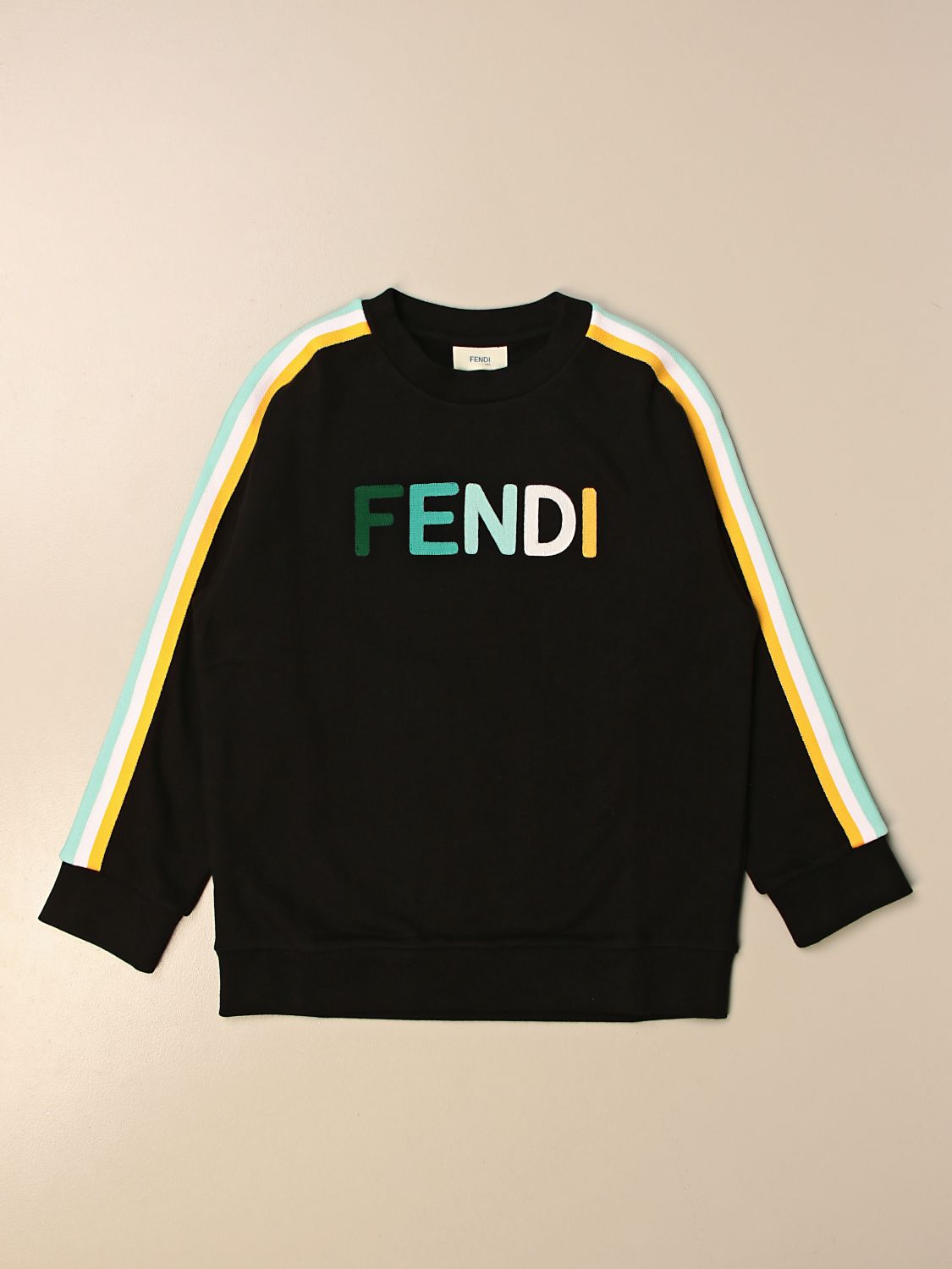FENDI: crewneck sweatshirt with multicolor logo - Black 1 | Fendi ...
