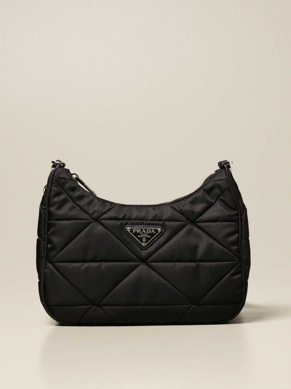 PRADA: crossbody bag in quilted nylon - Black | Prada handbag 1BC151 ...