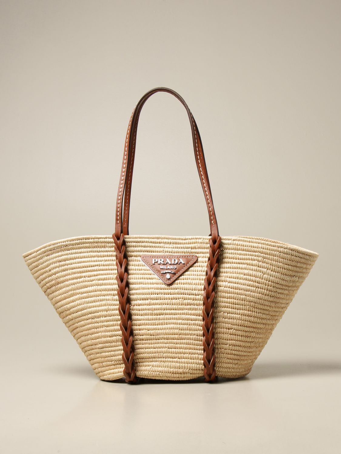 Prada Raffia Basket Tote Bag (Natural)