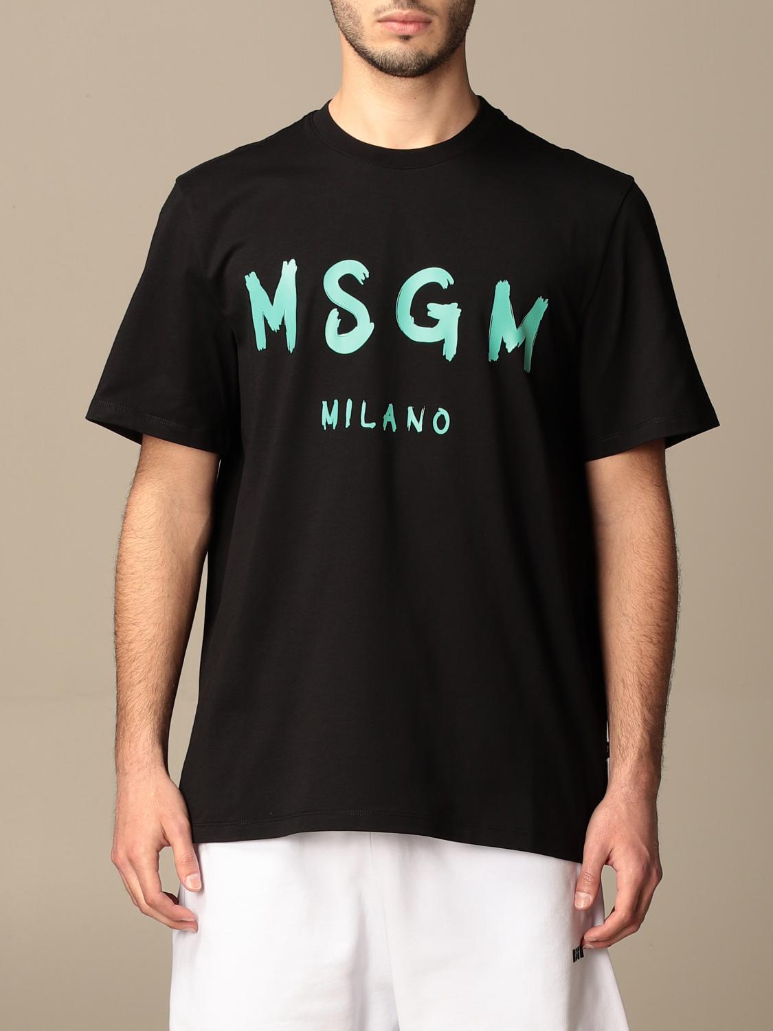 MSGM: cotton t-shirt with logo - Black | Msgm t-shirt 3040MM97217098 ...