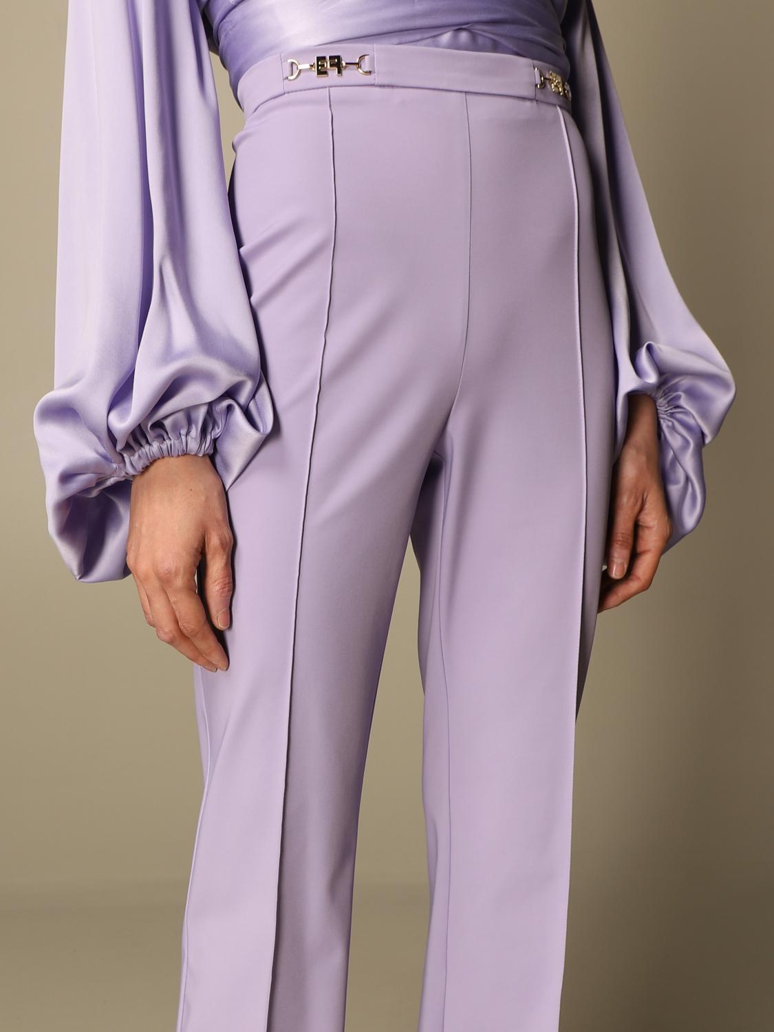 ELISABETTA FRANCHI: Pantalone con morsetti - Lavanda | Pantalone Elisabetta  Franchi PA376 GIGLIO.COM