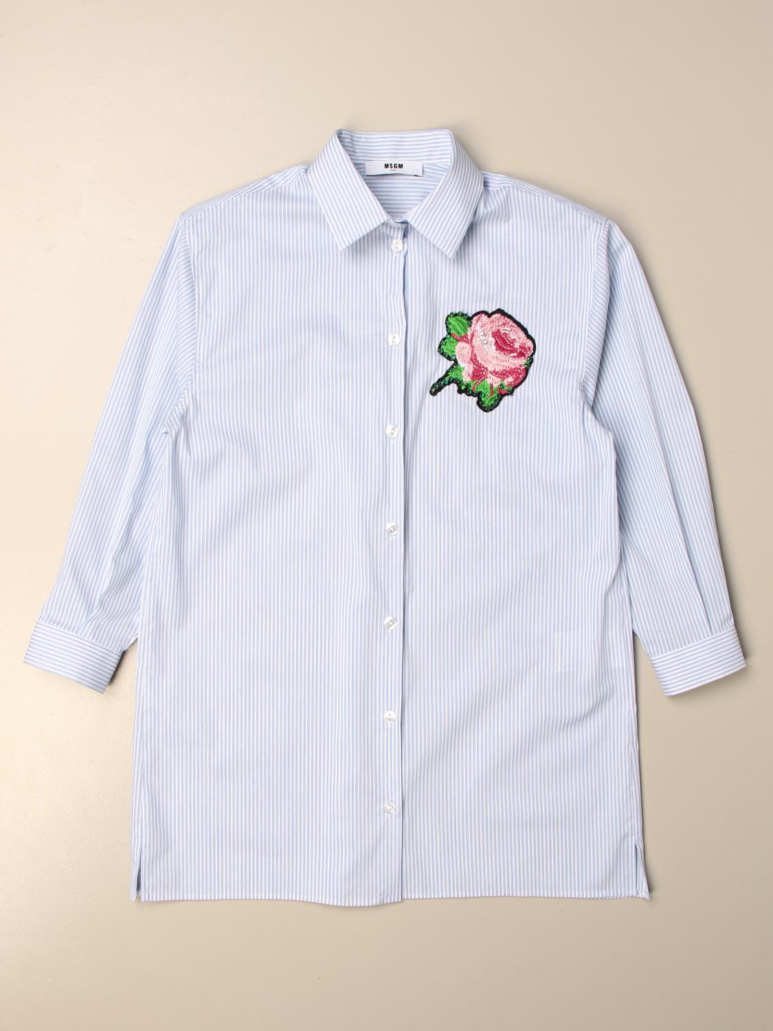 Abito a camicia a micro righe con ricamo floreale Giglio.com Bambina Abbigliamento Vestiti Vestiti stampati 