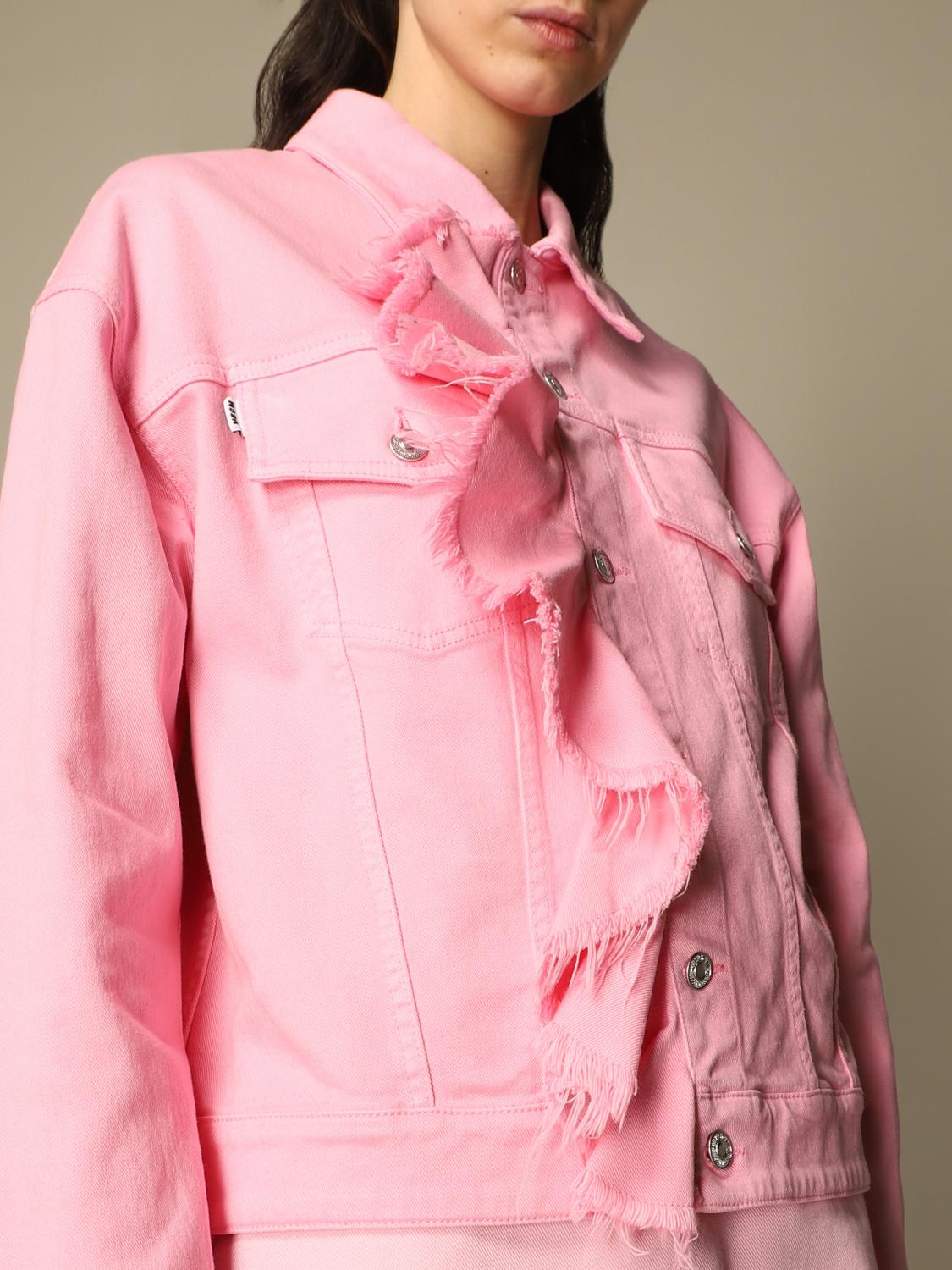 MSGM: denim jacket with ruffles - Pink 