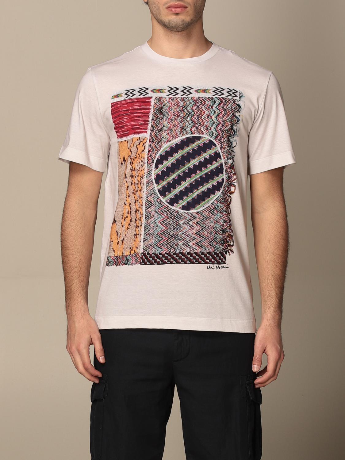 MISSONI: cotton t-shirt with patterned detail - Beige | Missoni t-shirt ...