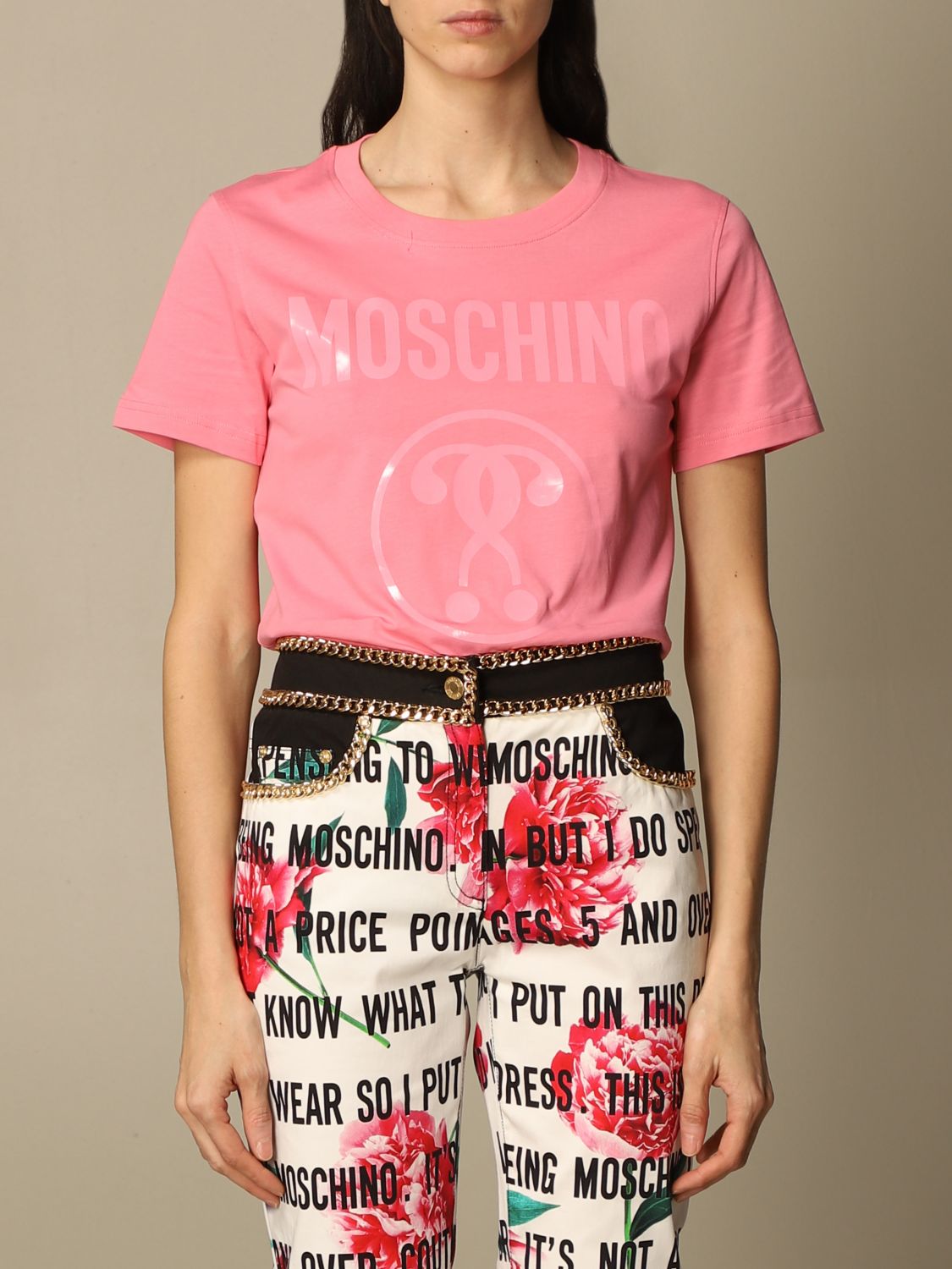 MOSCHINO COUTURE: logo T-shirt - Pink | Moschino Couture t-shirt 0715 ...