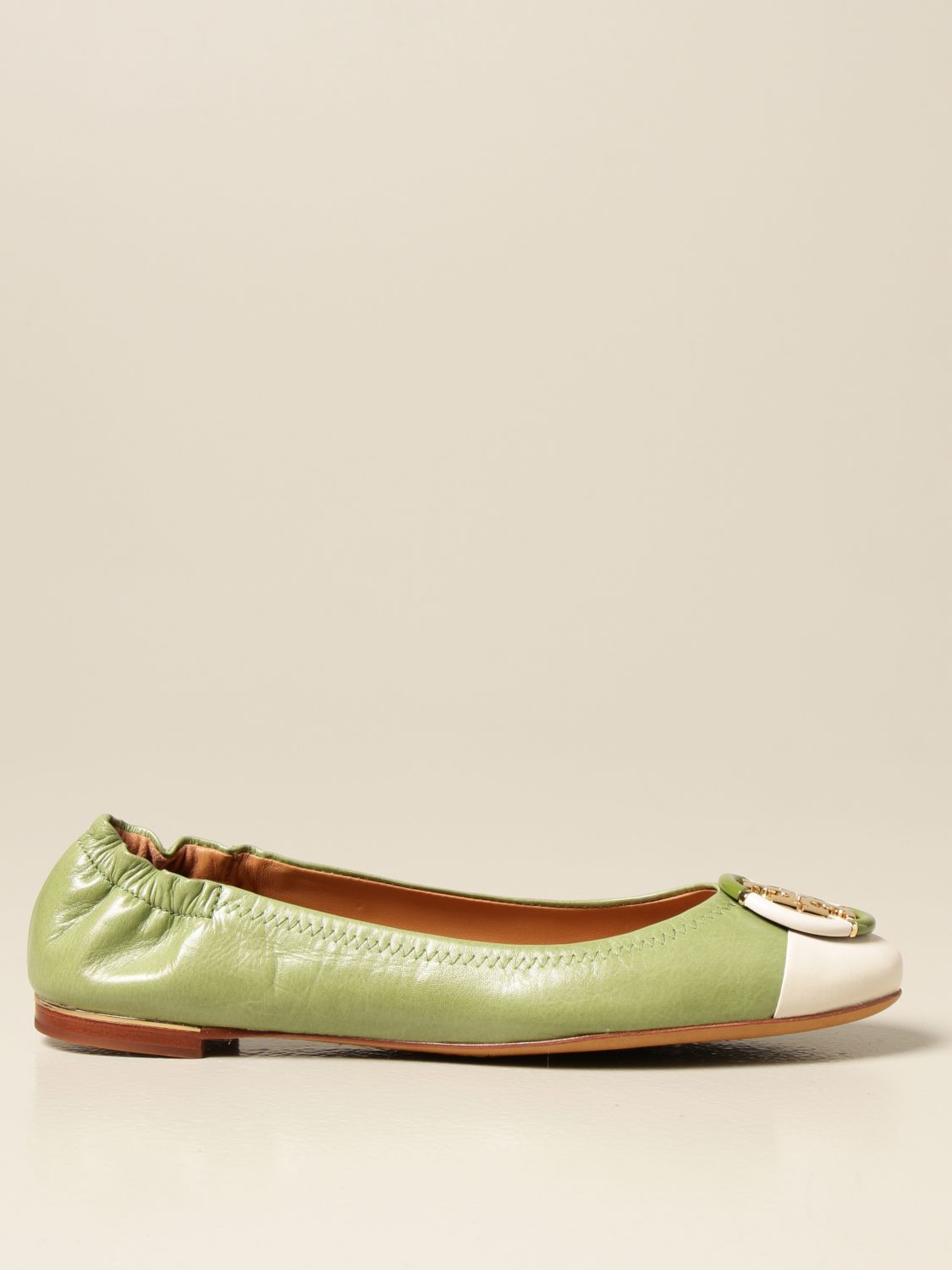 TORY BURCH: ballerina in leather with logo - Green | Tory Burch ballet flats  81724 online on 