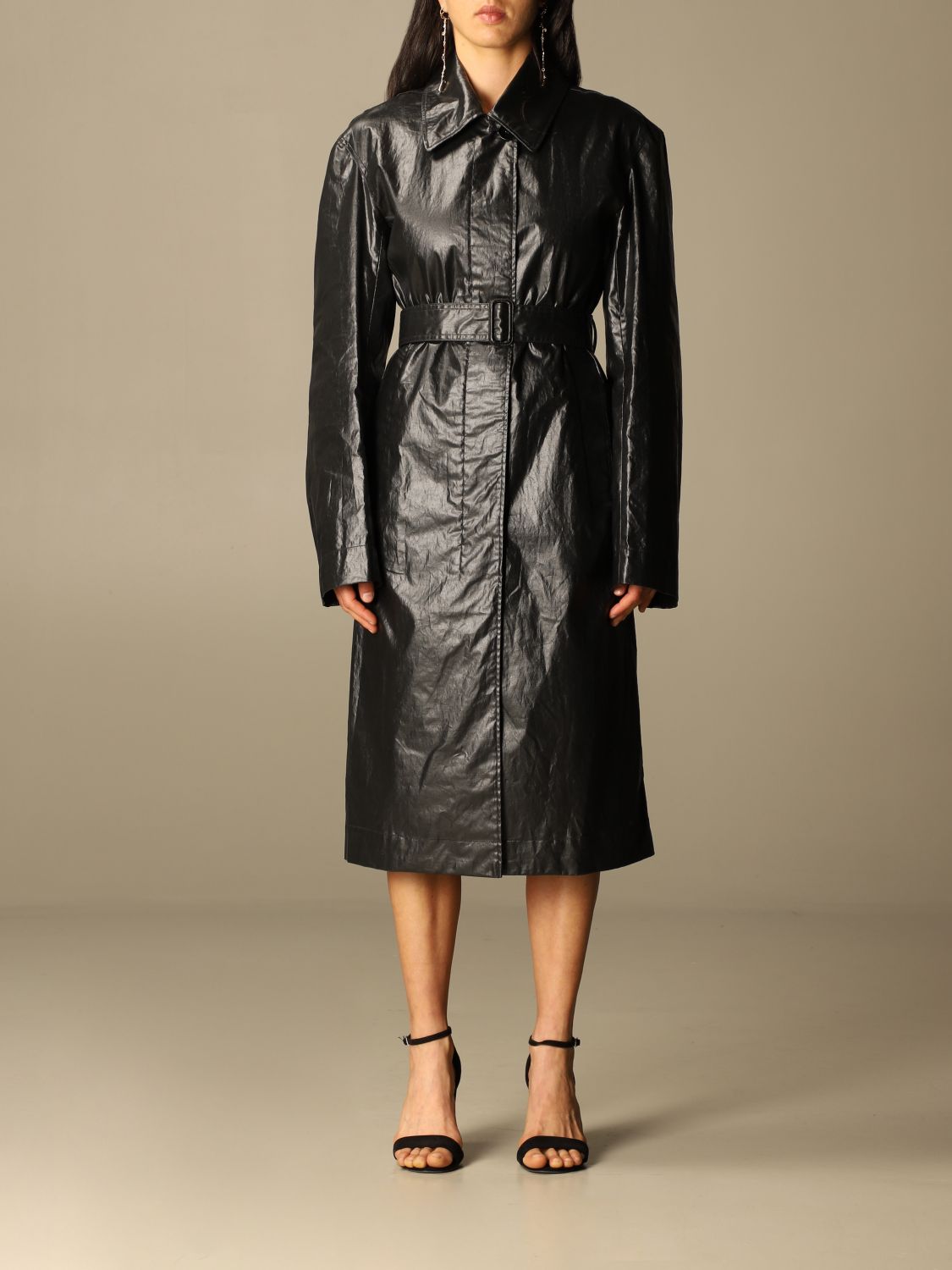 LEMAIRE: single-breasted trench coat in cotton with coated effect ...