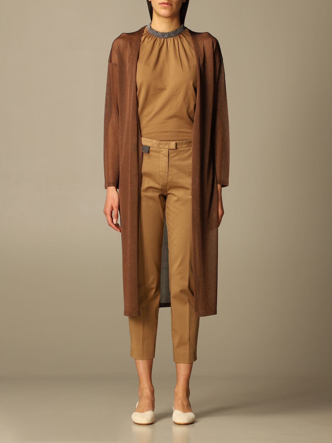 FABIANA FILIPPI: long cardigan in laminated - Brown | Fabiana Filippi sweater MAD271W063 V683 on GIGLIO.COM