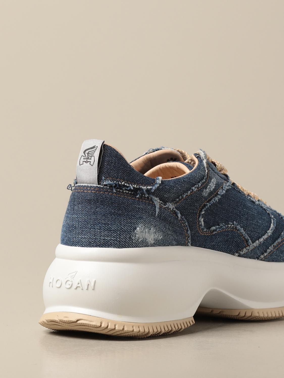 HOGAN: Maxi I Active sneakers in used denim with tears - Blue | Sneakers  Hogan HXW4350BP20 JDL GIGLIO.COM