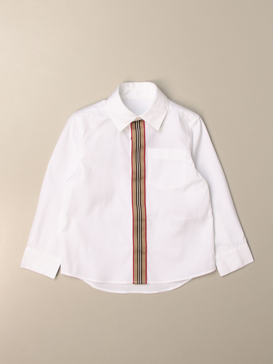BURBERRY: in cotton with striped placket | Shirt Kids White | Shirt Burberry GIGLIO.COM