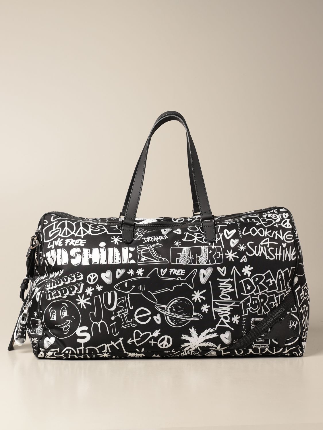 GOLDEN GOOSE: duffel bag in printed canvas - Black | Golden Goose ...