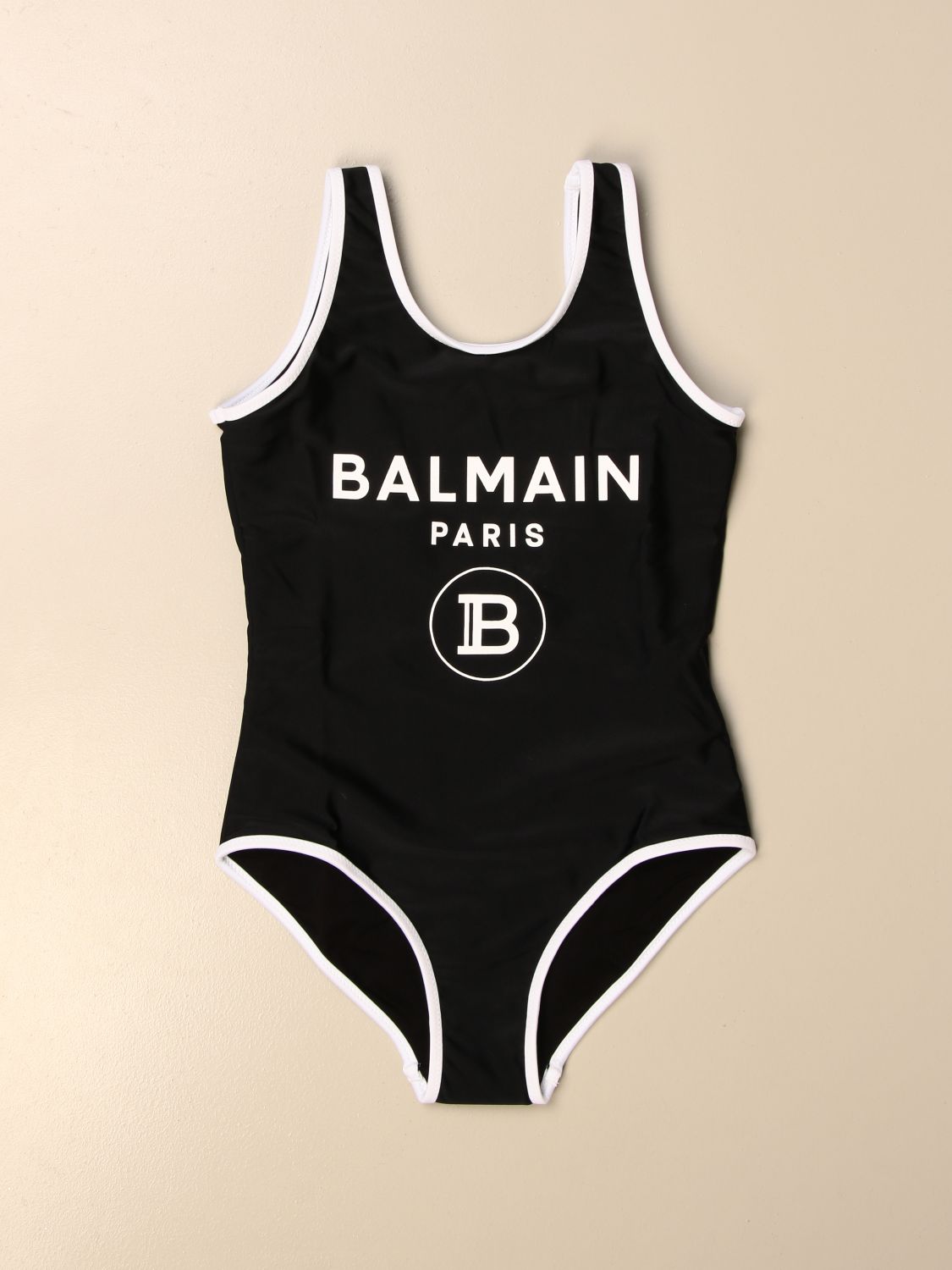 BALMAIN: one-piece swimsuit with logo - Black | Balmain swimsuit 6M0059