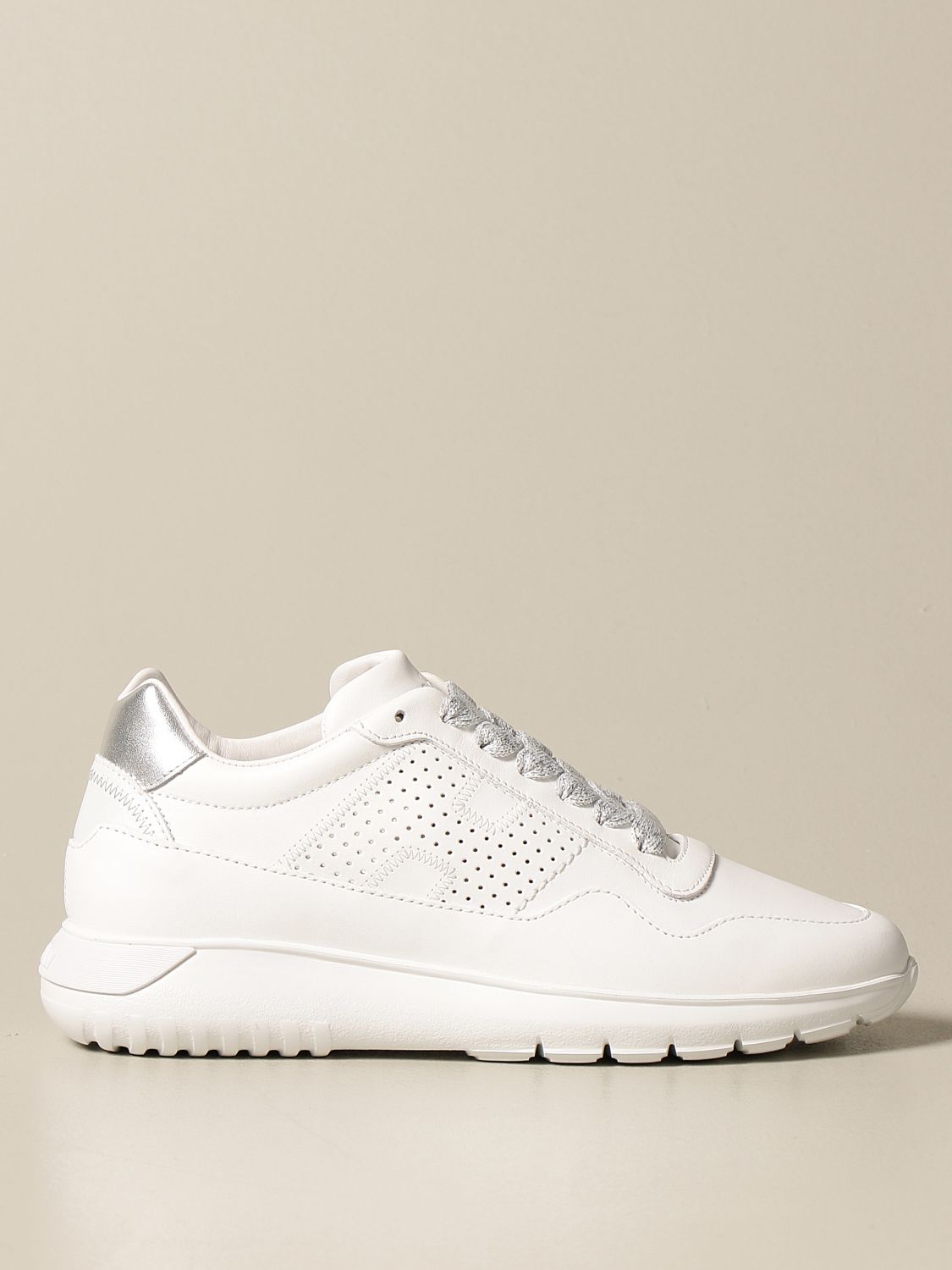 HOGAN: Interactive 3 sneakers in leather with perforated H - White ...