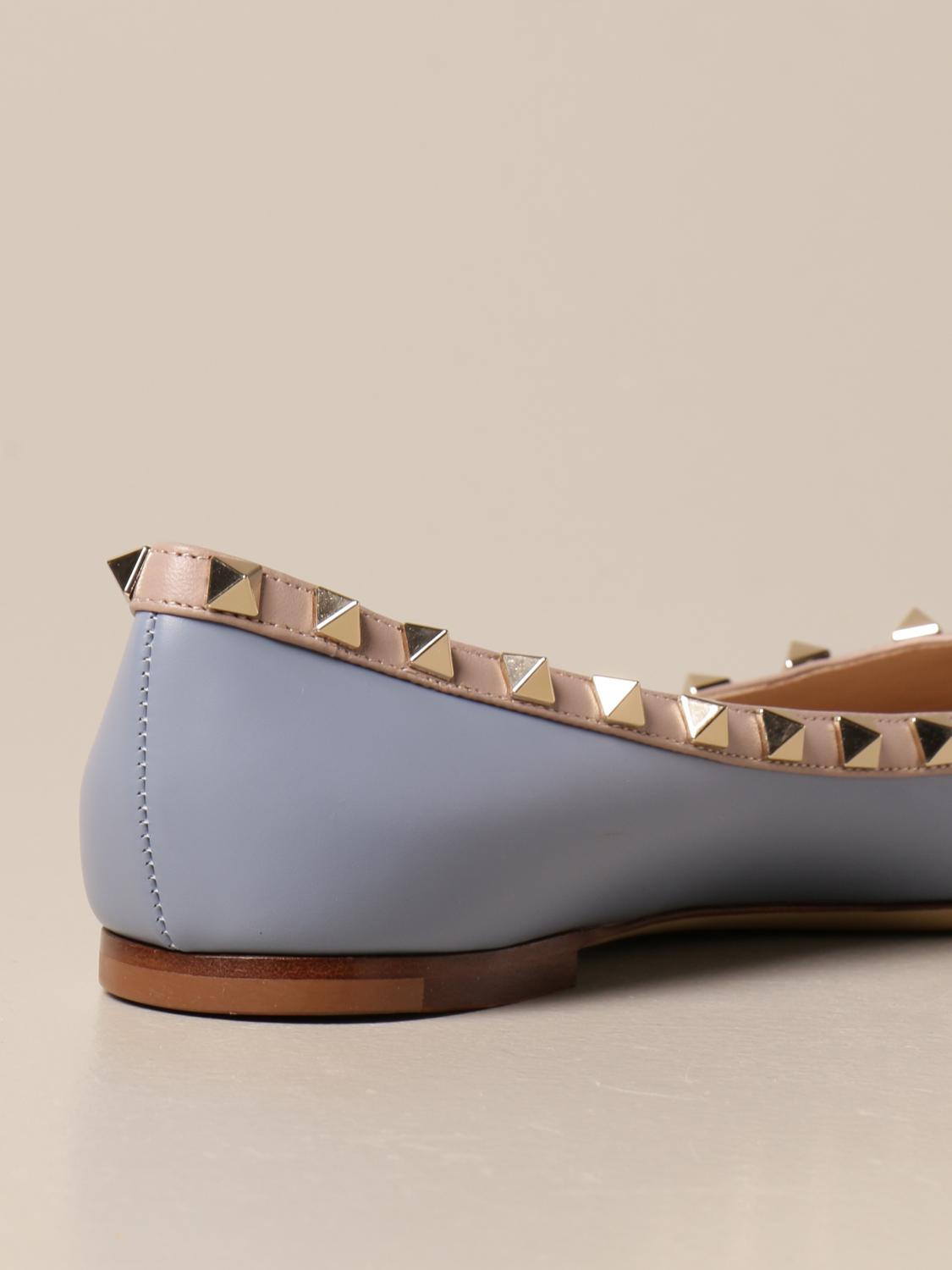 VALENTINO GARAVANI: Ballerina Rockstud in pelle con borchie - Cipria | Ballerine  Valentino Garavani S0403 VOD GIGLIO.COM