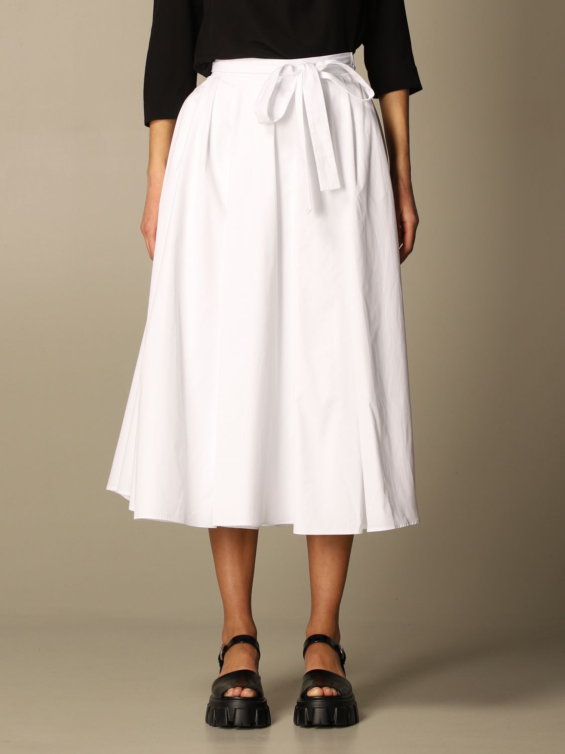 PRADA: wide poplin skirt with band belt | Skirt Prada Women White