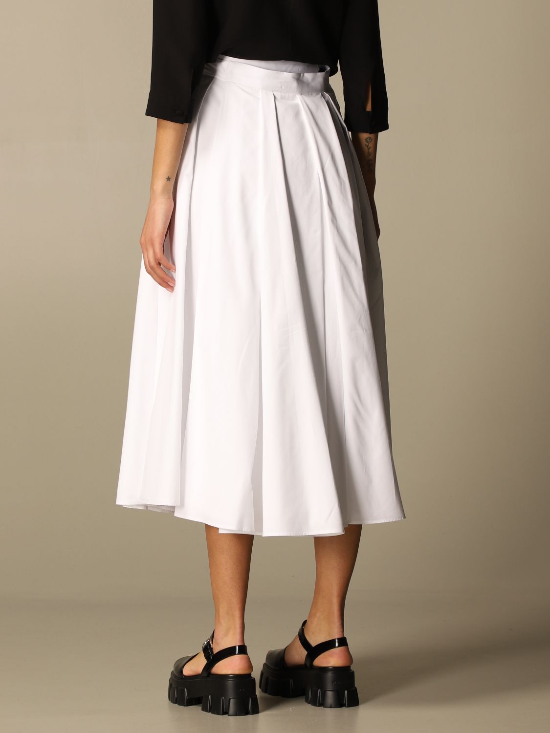 Skirt Prada: Prada wide poplin skirt with band belt white 3