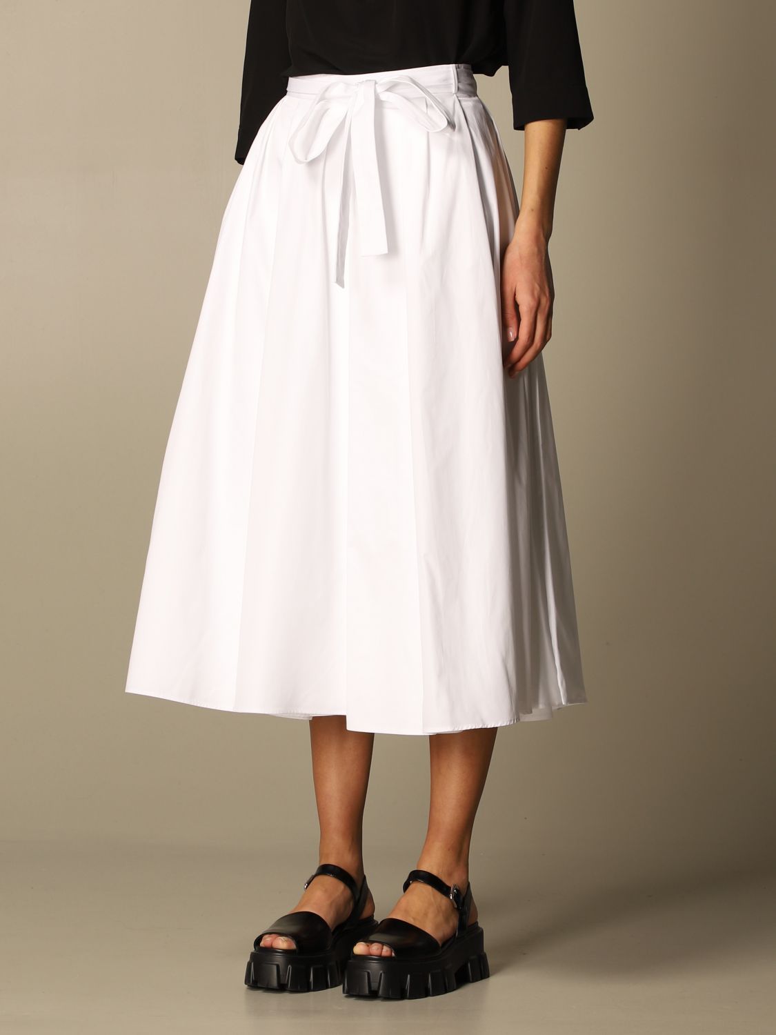 Skirt Prada: Prada wide poplin skirt with band belt white 4