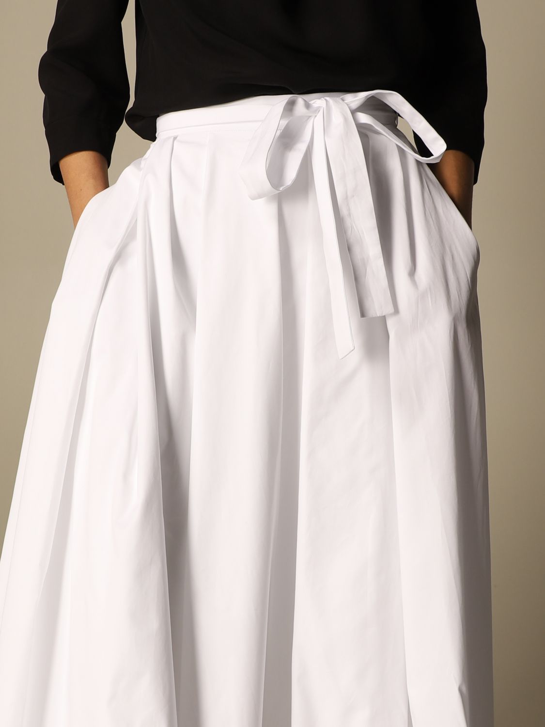Skirt Prada: Prada wide poplin skirt with band belt white 5