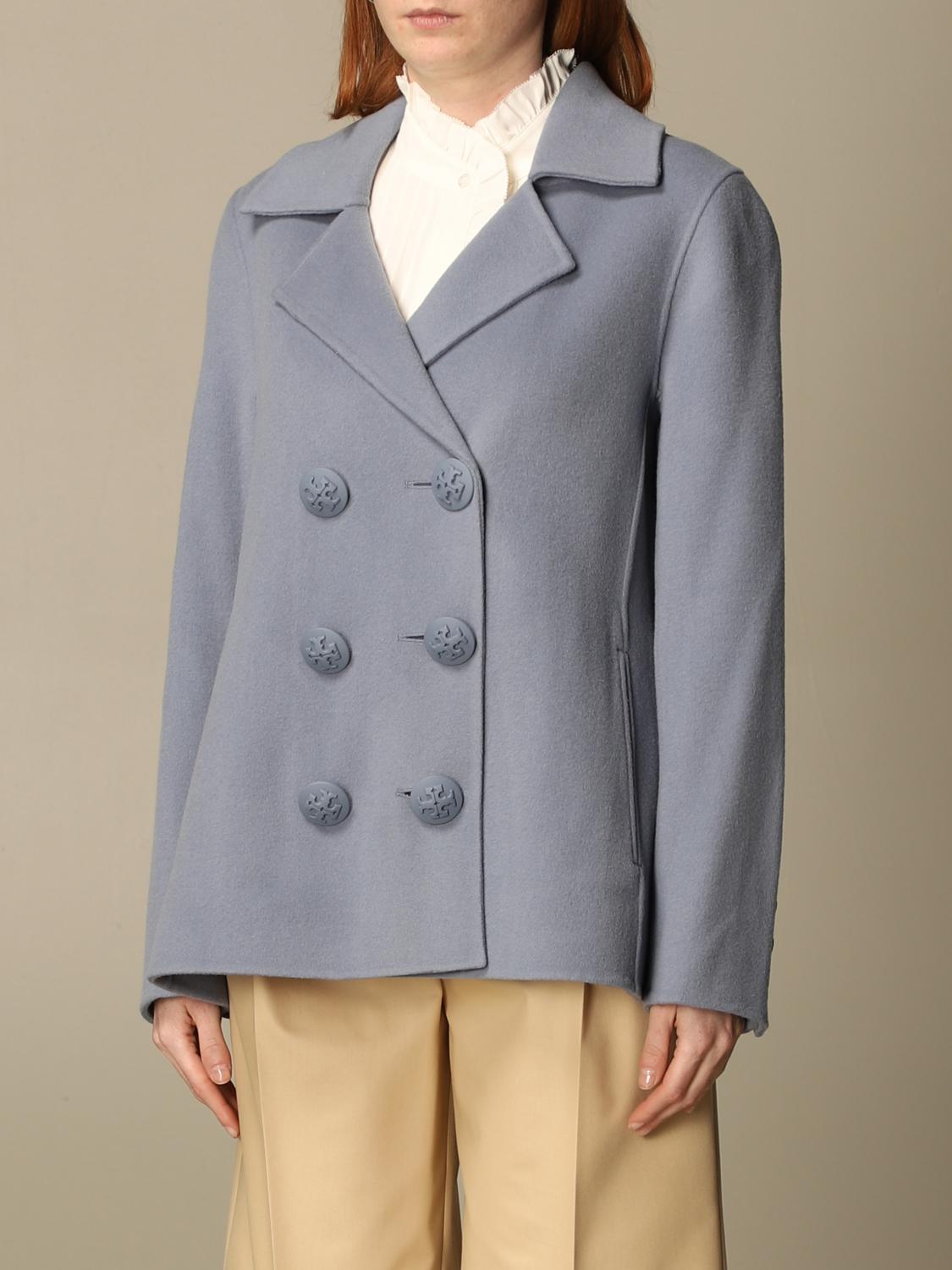 TORY BURCH: Double-breasted jacket with big buttons - Blue | Tory