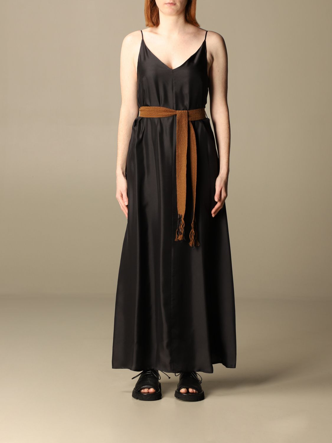 Alysi Dress In Pure Silk With Belt At The Waist In Black | ModeSens