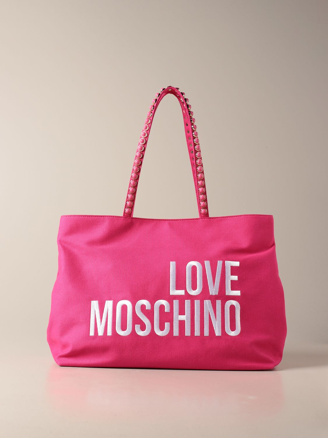 Moschino Fuchsia Logo Allover Shoulder Bag