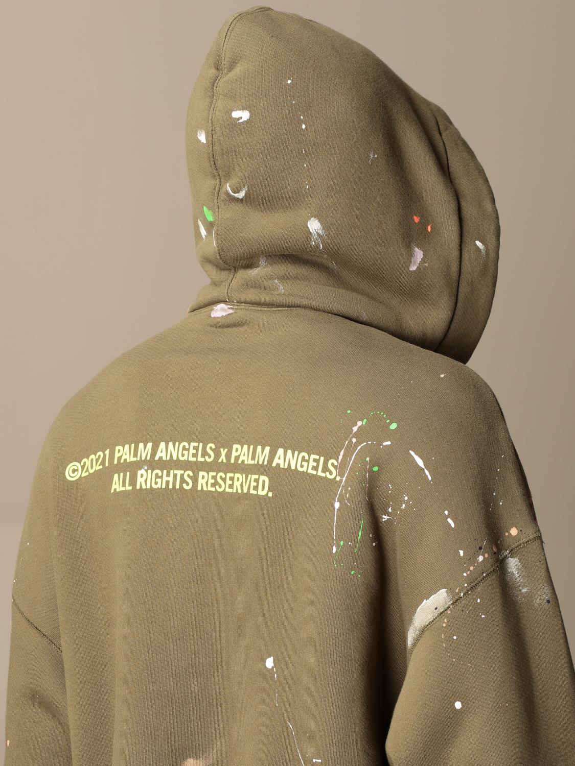 PALM ANGELS: Felpa con cappuccio in cotone con logo - Militare | Felpa Palm  Angels PMBB104S21FLE002 GIGLIO.COM
