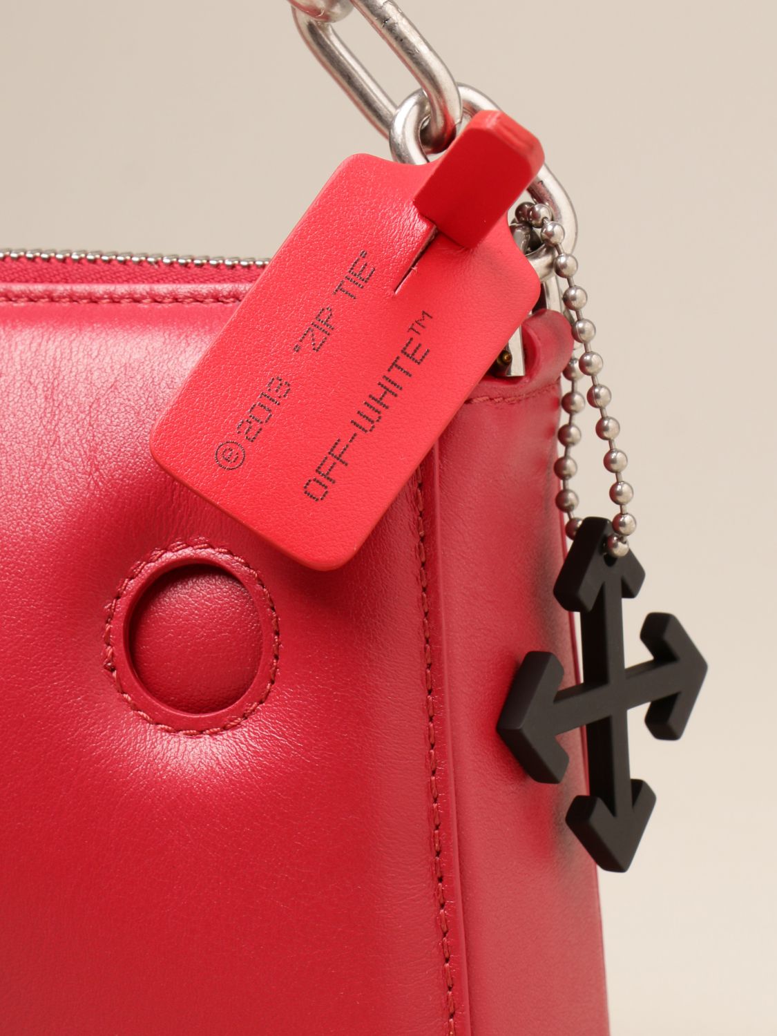 OFF-WHITE: Burrow 15 Off White leather bag with holes - Red