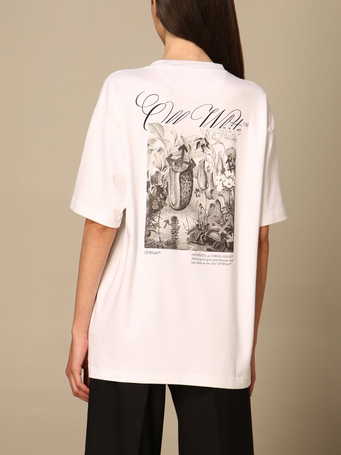 OFF-WHITE: White cotton t-shirt back print - | Off-White t- shirt OWAA091S21JER002 online on GIGLIO.COM