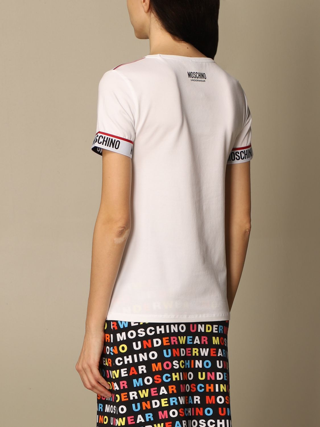MOSCHINO UNDERWEAR: T-shirt with logoed profiles - White | T-Shirt ...