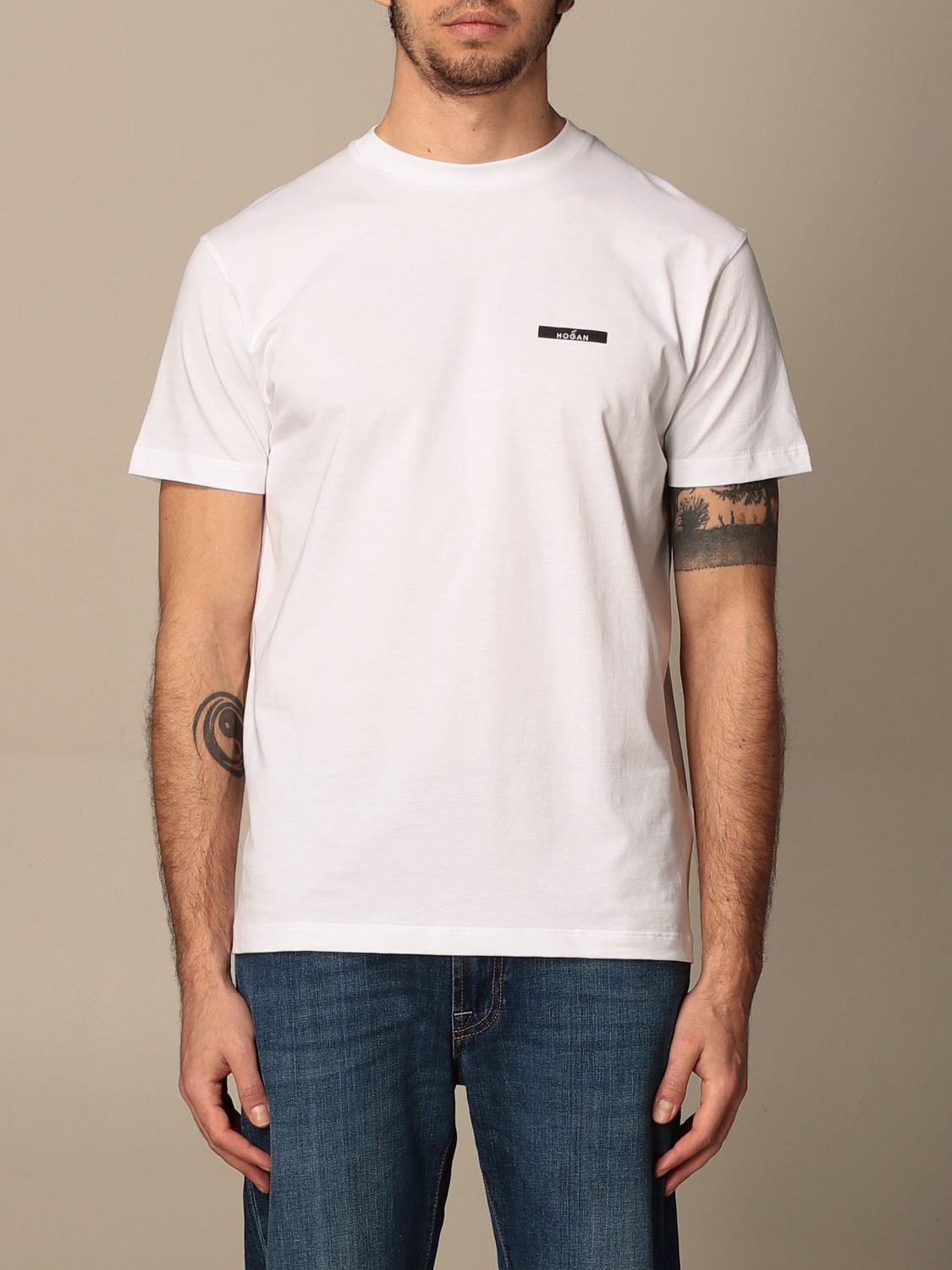 Hogan Outlet: cotton t-shirt with logo - White | Hogan t-shirt ...