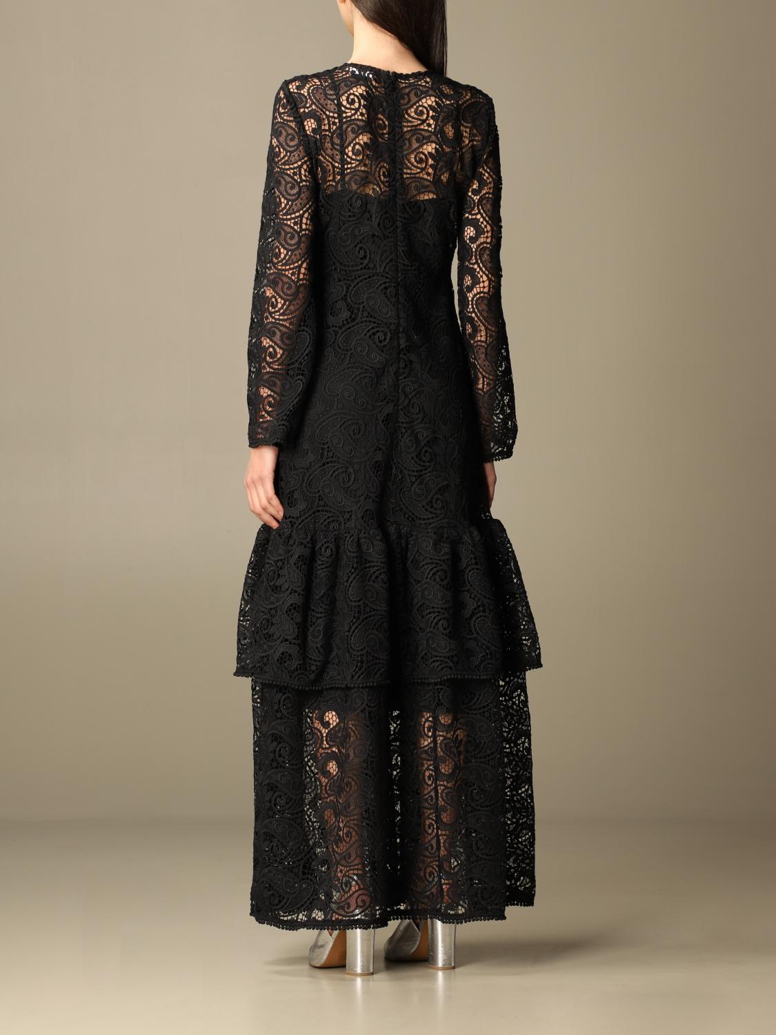 PINKO long dress in macramé Black Pinko dress 1N135A8510 online