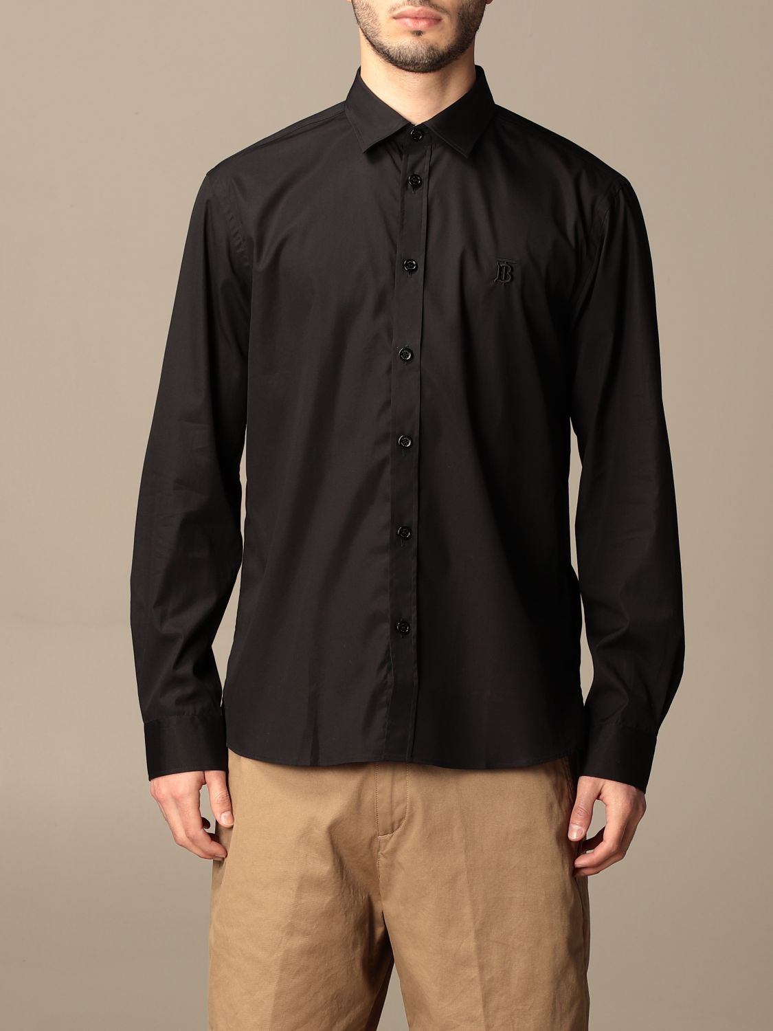 BURBERRY: cotton shirt with TB monogram - Black Burberry shirt 8032305 online at GIGLIO.COM