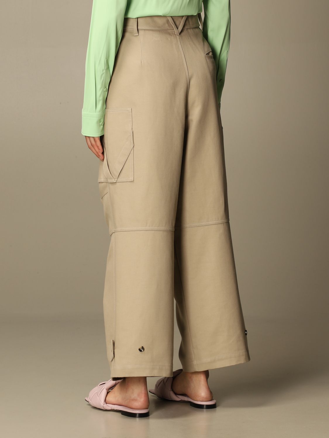 BOTTEGA VENETA: wide trousers in cotton canvas - Sand | Bottega