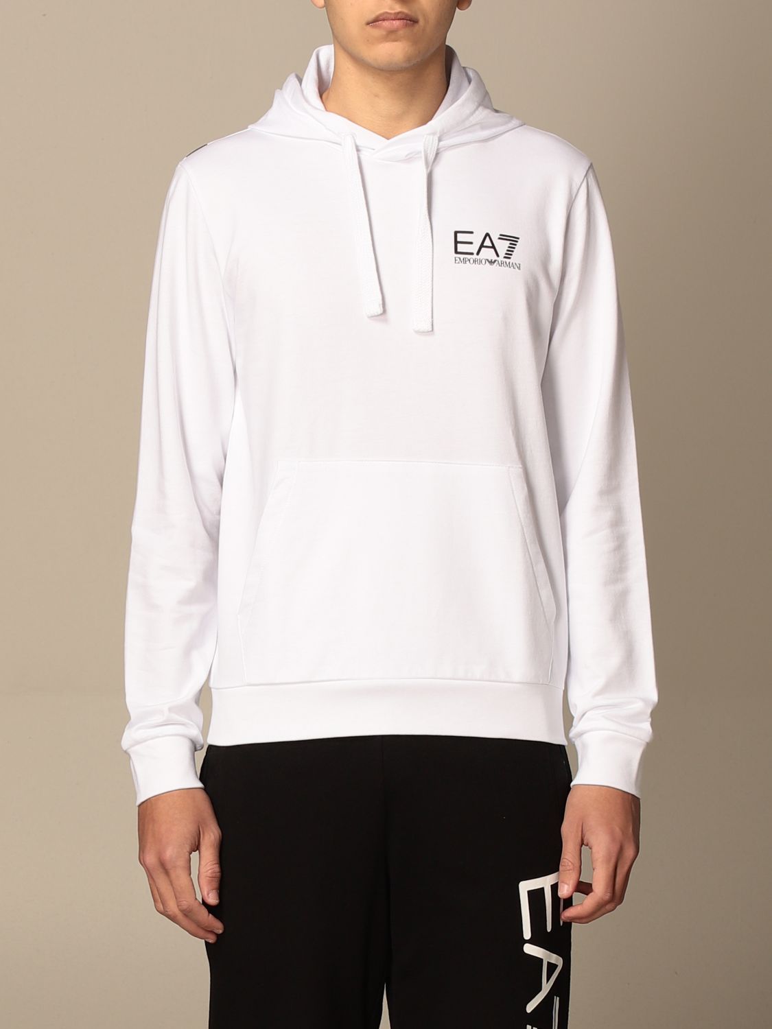 EA7: sweatshirt with hood and logo - White | Ea7 sweatshirt 3KPM31 ...