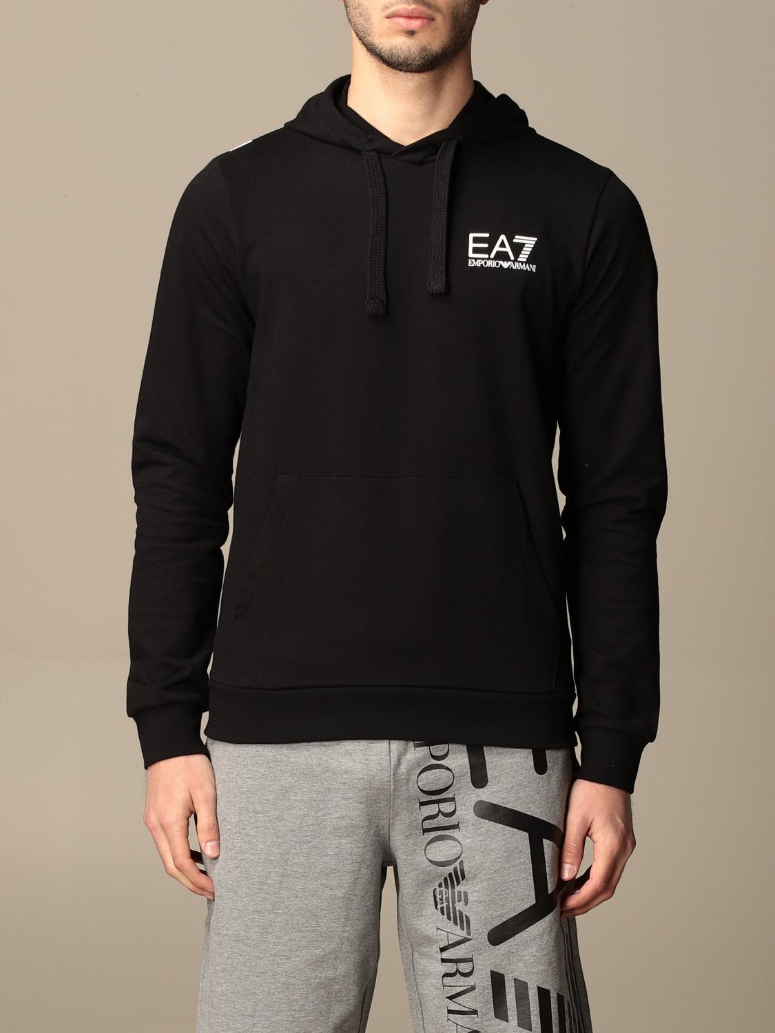 EA7: sweatshirt with hood and logo - Black | Ea7 sweatshirt 3KPM31 ...