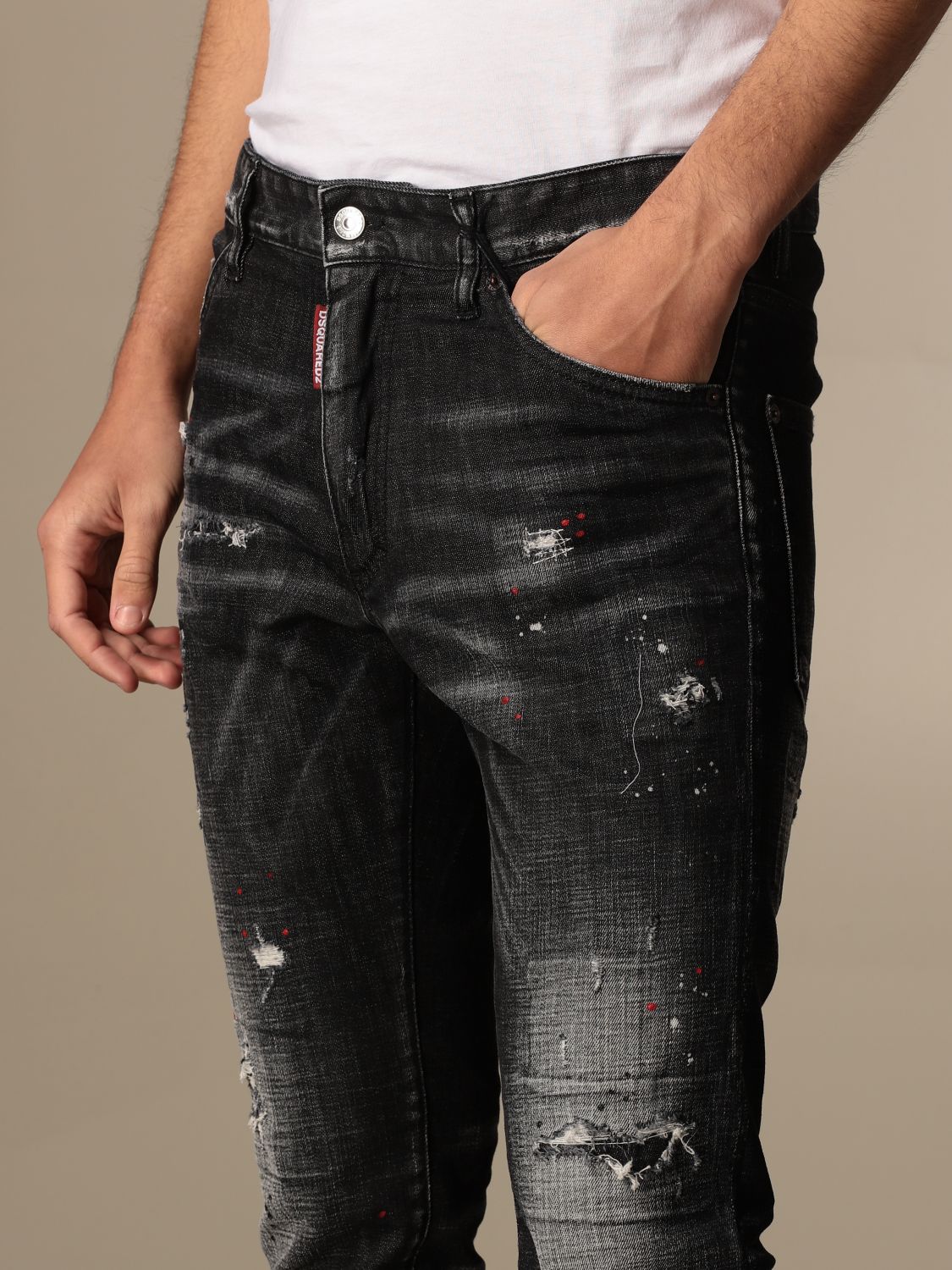DSQUARED2: jeans in used denim with tears | Jeans Dsquared2 Men Black ...