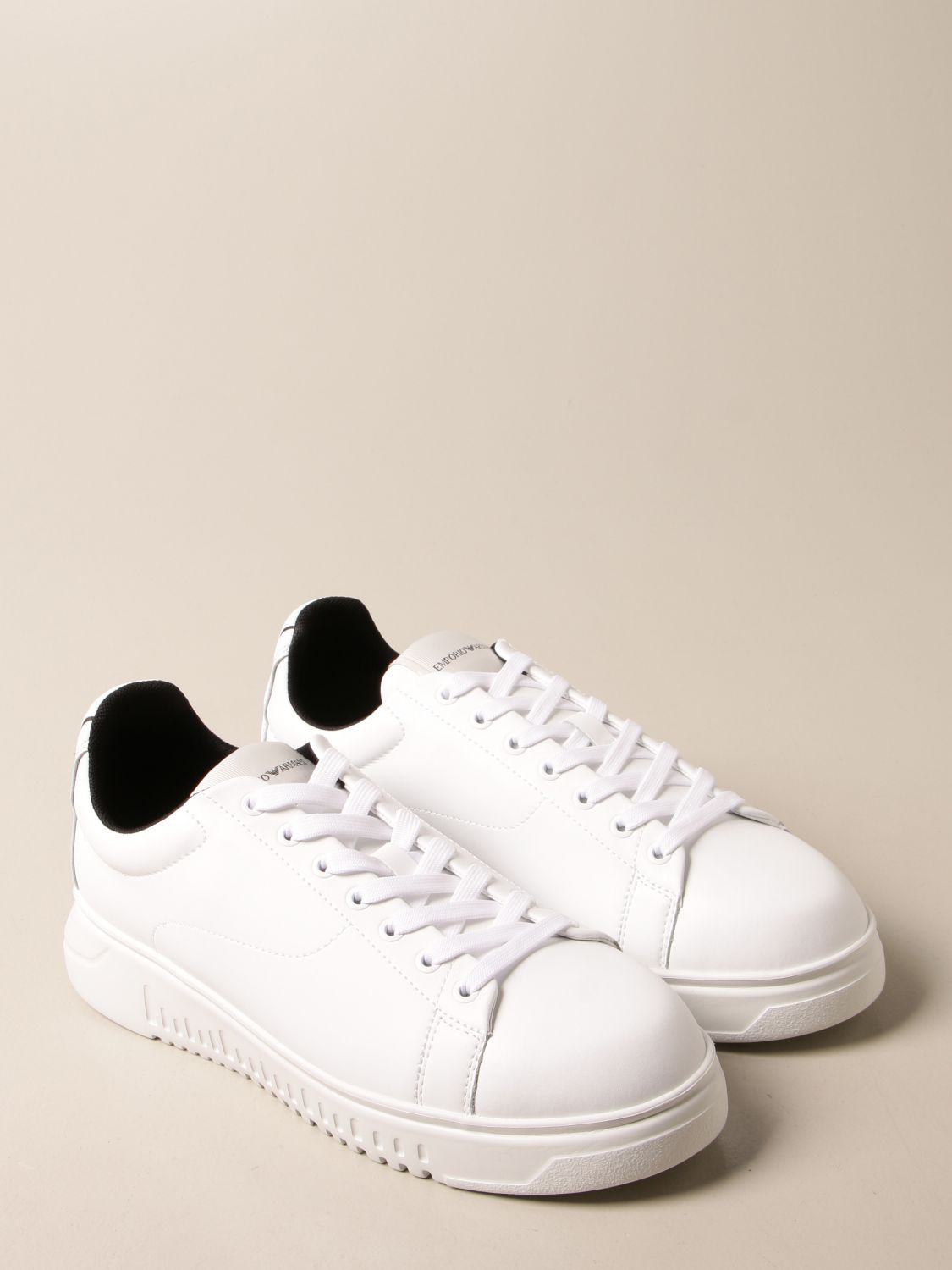 EMPORIO ARMANI: sneakers in rubberized leather - White | Emporio 