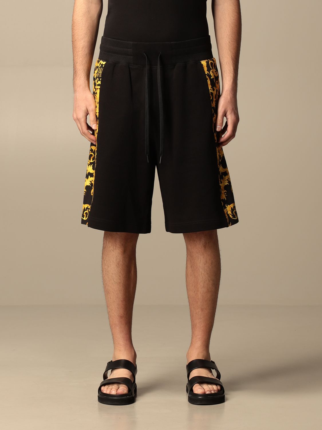 VERSACE JEANS COUTURE: jogging shorts with baroque bands - Black