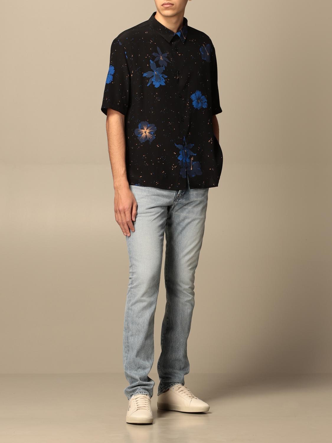 shirt in confetti hibiscus silk crepe de chine