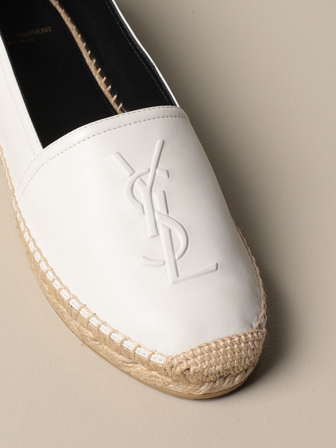 SAINT LAURENT: leather espadrilles with YSL logo | Espadrilles Saint