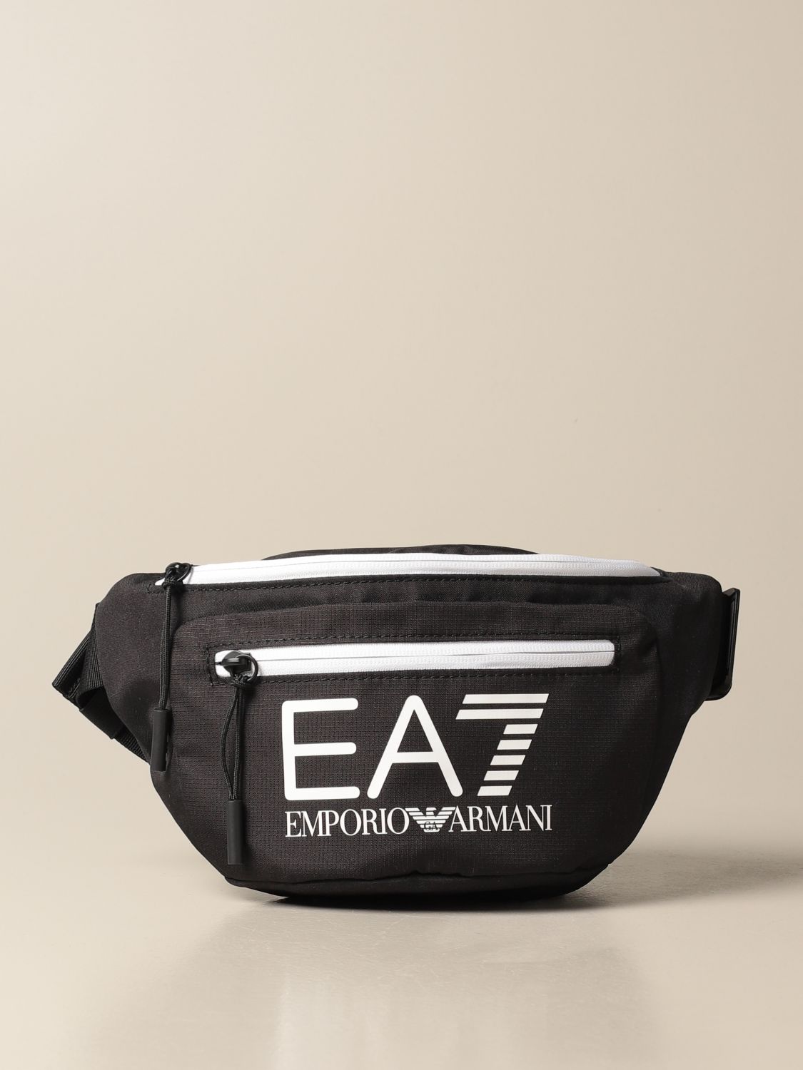EA7: pouch in technical canvas with contrasting logo - Black | Ea7 belt ...