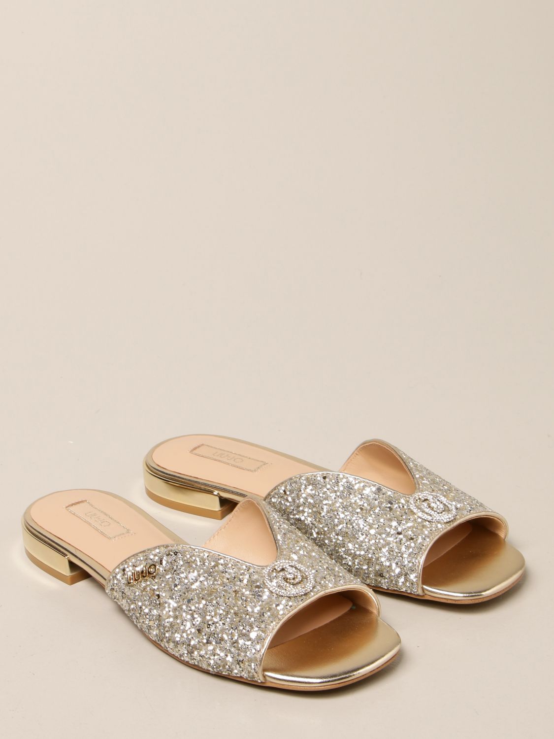 LIU JO: glitter sandals with logo - Gold | Flat Sandals Liu Jo ...