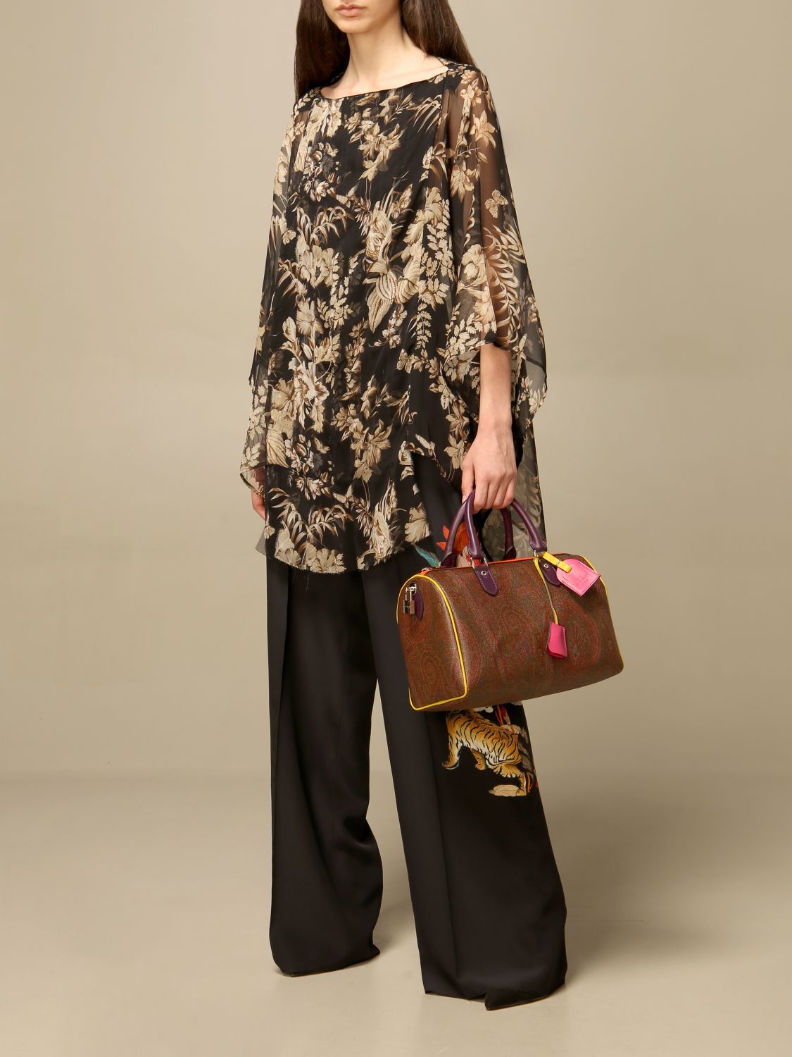 Etro Paisley Print Boston Bag in Brown