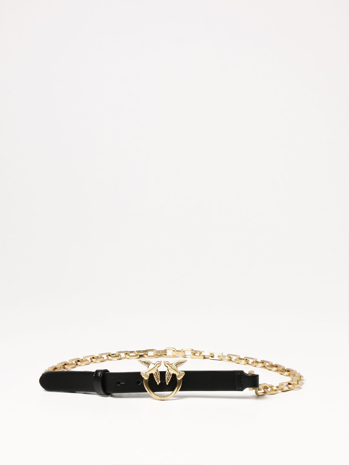 PINKO: belt in leather and chain - Black | Pinko belt 1H20VH-Y6XM