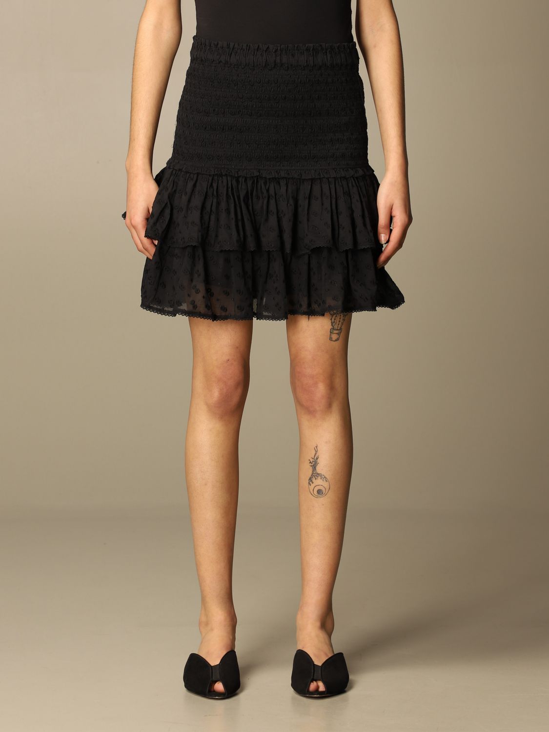 ISABEL MARANT ETOILE: Isabel Marant skirt with Sangallo - Black | Isabel Marant Etoile skirt online on GIGLIO.COM