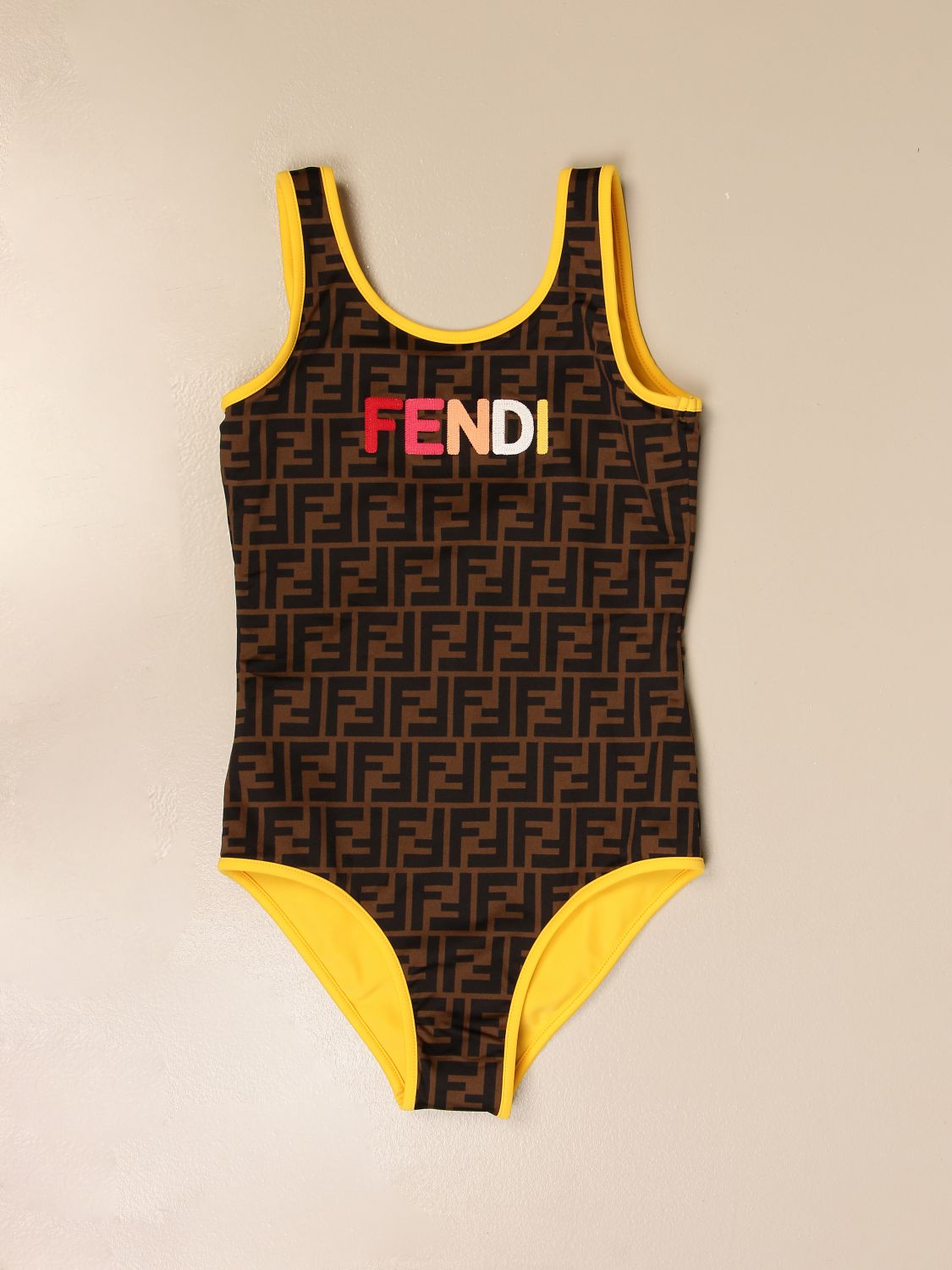 FENDI: one-piece swimsuit with FF monogram | Swimsuit Fendi Kids Orange
