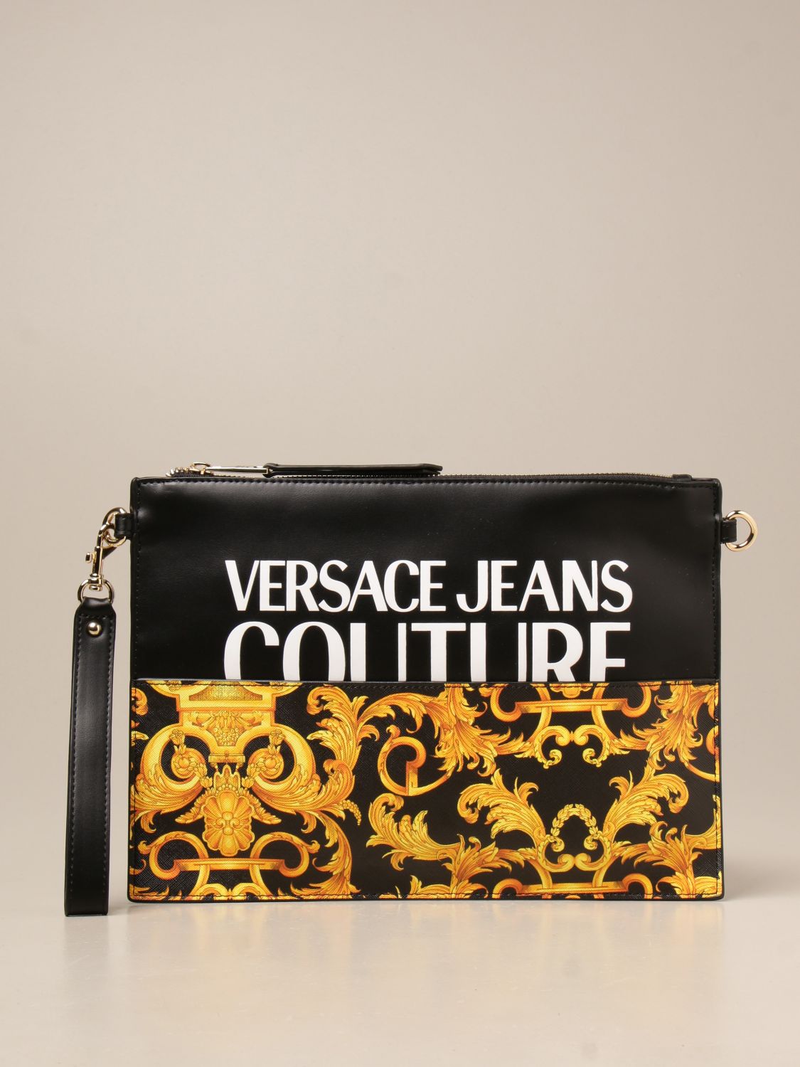 VERSACE JEANS COUTURE: clutch bag with big logo - Black | Versace Jeans Couture handbag E1VWABGY71727 online GIGLIO.COM