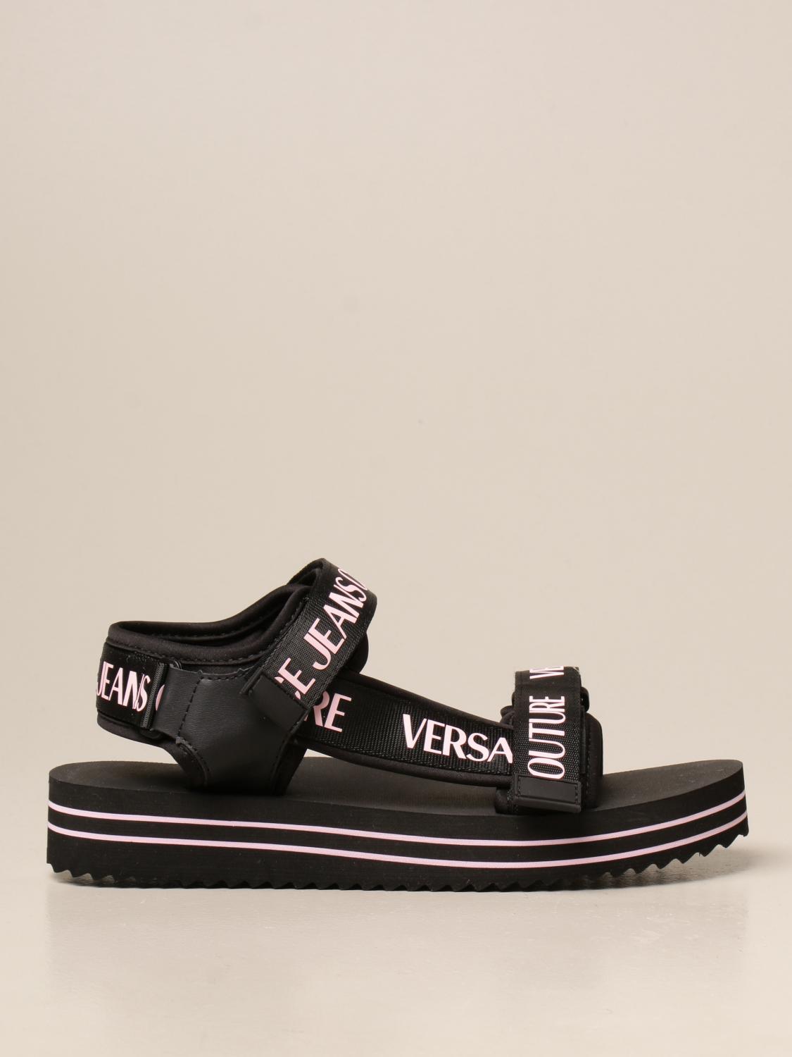 VERSACE JEANS COUTURE flat sandals for women Black Versace Jeans Couture flat sandals